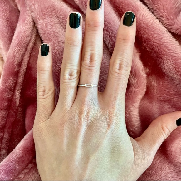 Minimalist Emerald Cut Gem Rectangle Sterling Silver Stacking Ring - Picture 6 of 15